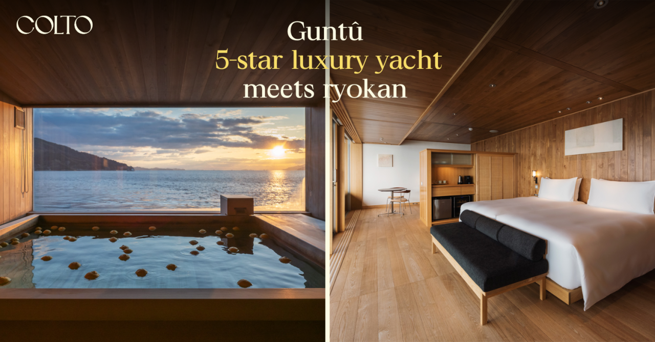 Set sail with Guntû, a 5-star luxury yacht meets ryokan with private onsens and unlimited omakase